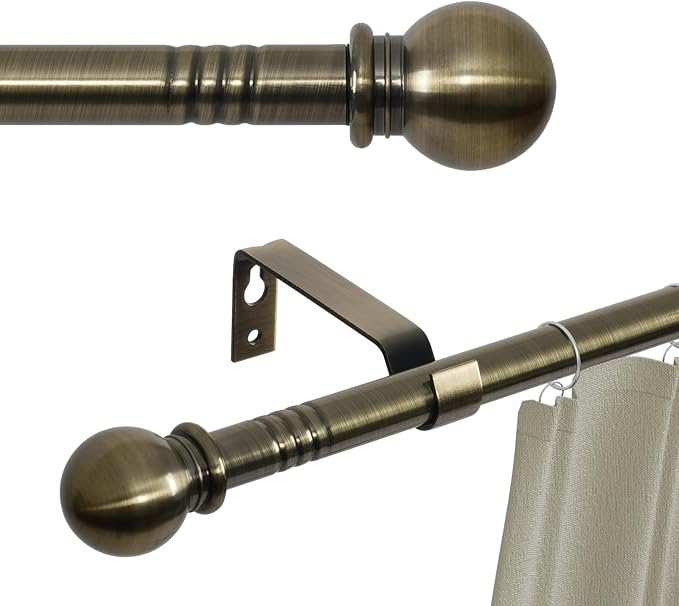 Antique Brass Curtain Rods for Windows 30 to 62 inch, 5/8 inch Brushed Brass by GSBLUNIE