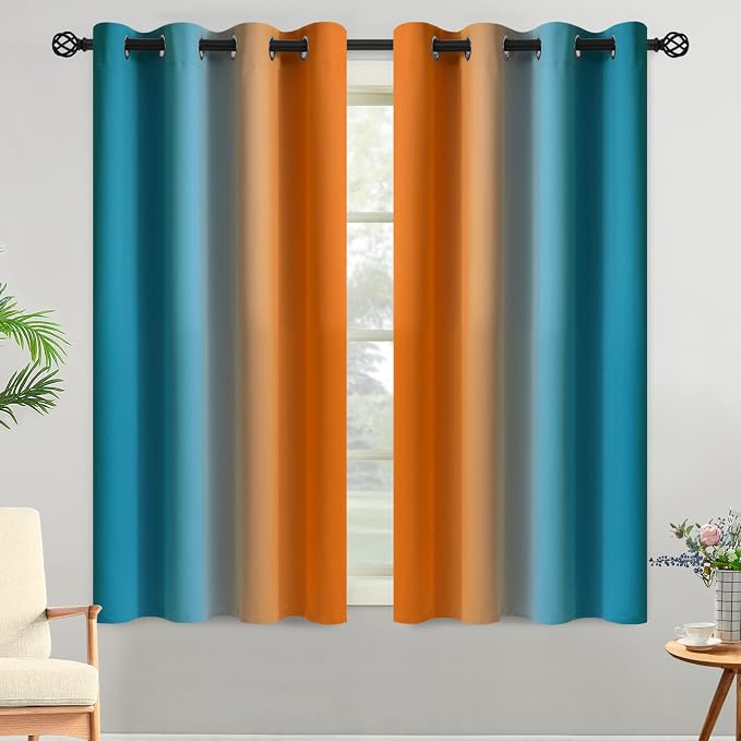 Yakamok Orange and Blue Blackout Curtains, Ombre Full Room Darkening Window - Image 2