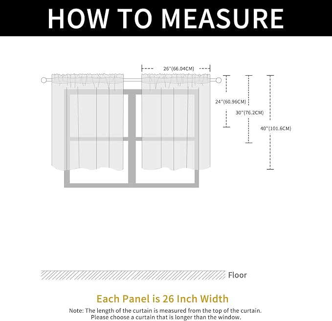 SpaceDresser White Kitchen Sheer Valance Curtains 24 Inch, Voile Sheer Cafe - Image 8