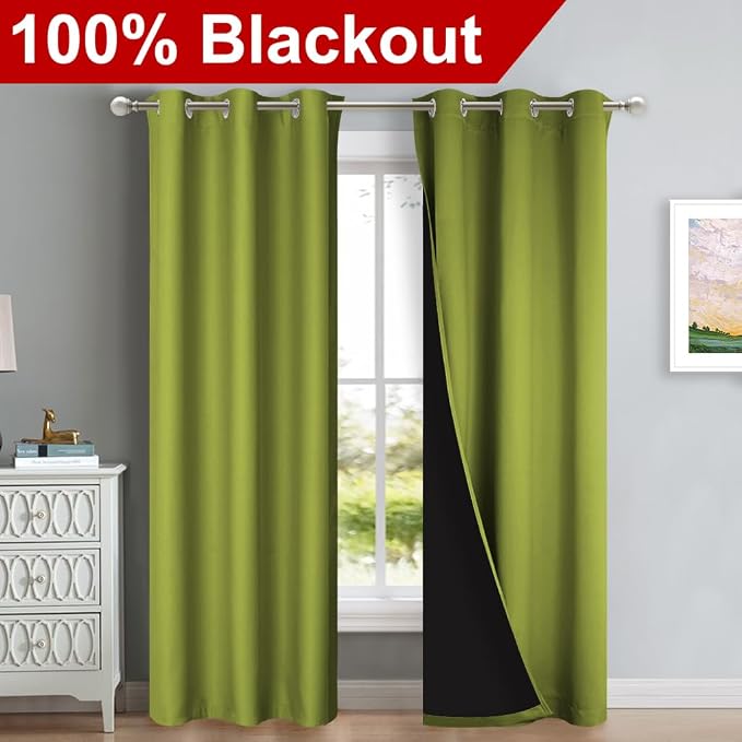 NICETOWN Full Shade Curtain Panels, Fresh Green, Pair of Thermal Insulated & - Image 2