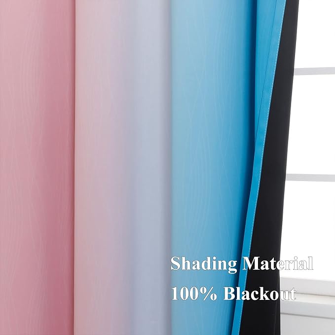 Pink and Blue Blackout Curtains 84 Inches Long, Ombre and Wave Line Pattern - Image 5