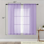Sheer Lavender Curtains for Bedroom Living Room 54 Inch Length 2 Panels Set - Image 2