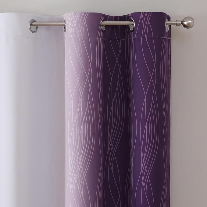 Estelar Textiler Purple and Greyish White Blackout Curtains & Drapes - Image 4