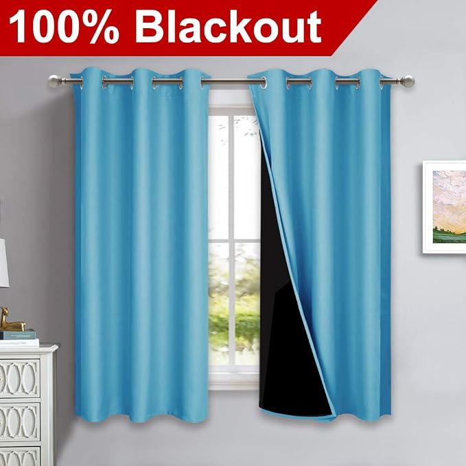 NICETOWN 100% Blackout Curtains 45 inches Long, Teal Blue, 1 Pair, 42 inches - Image 2