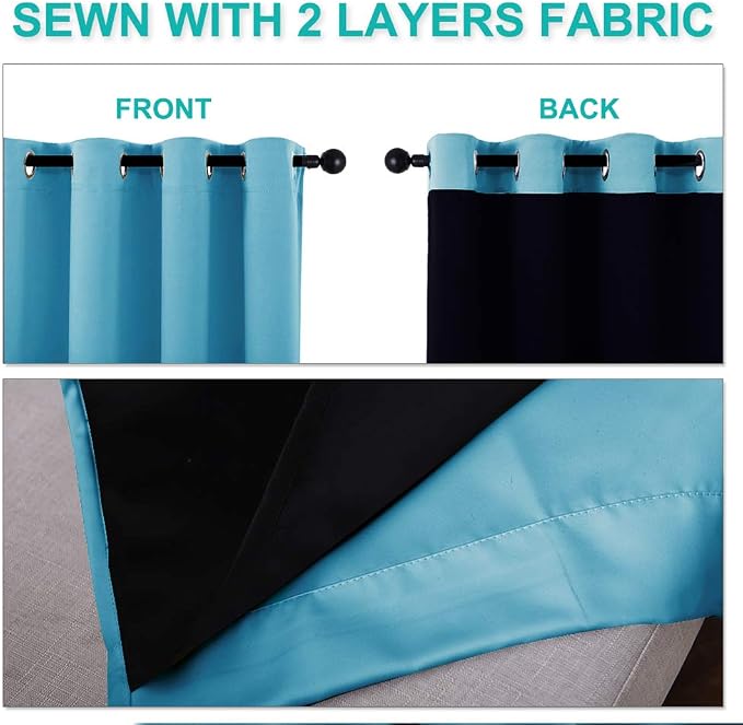 NICETOWN 100% Blackout Curtains 45 inches Long, Teal Blue, 1 Pair, 42 inches - Image 5