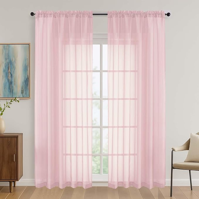 OVZME Blush Pink Sheer Curtains 84 Inches Long 2 Panels Set, Light Filtering by OVZME