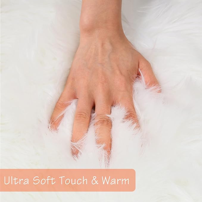 duduta White Faux Sheepskin Fur Rug 3x5 ft, Fluffy Shag Bedroom Dorm Nursery - Image 2