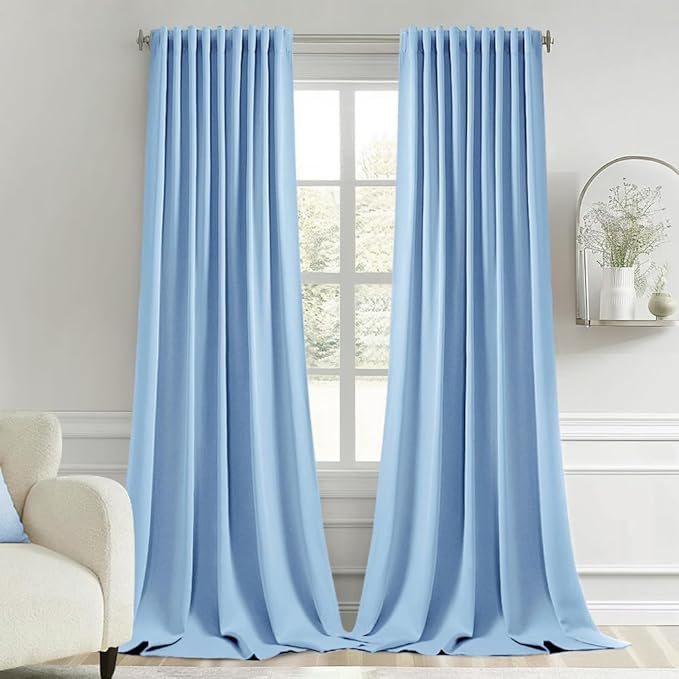 MIULEE Sky Blue Back Tab Blackout Curtains 120 Inch Long 2 Panels Set by MIULEE