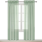 DWCN Bean Green Sheer Curtains Semi Transparent Voile Rod Pocket Curtains - Image 9