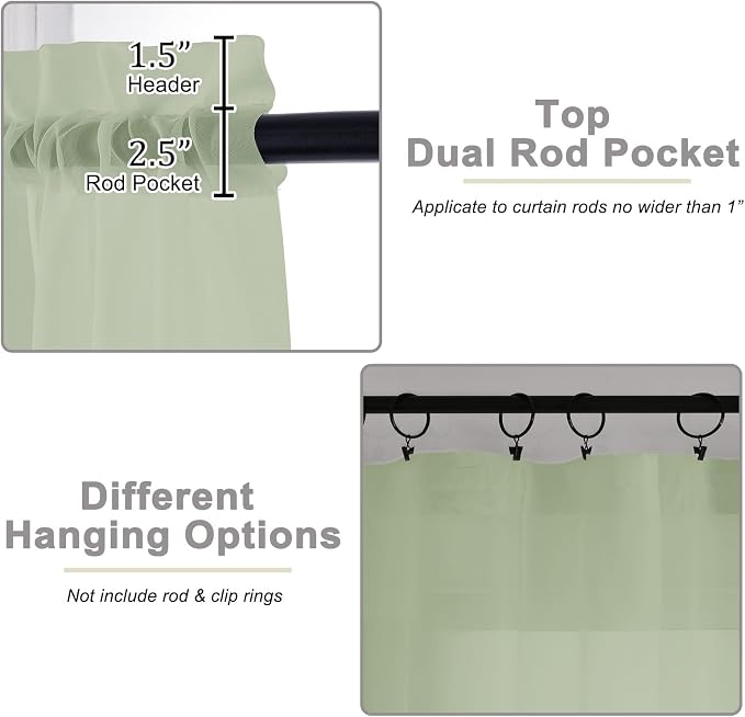 Light Green Valances for Windows, Light Green Sheer Curtains 14 Inch Length 2 - Image 4