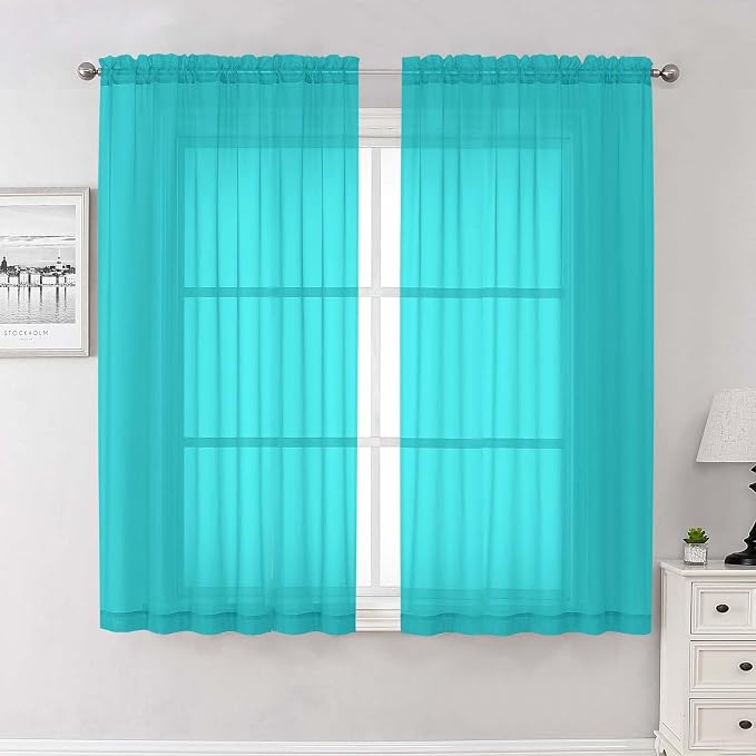 Lecloud Turquoise Sheer Curtains 63 Inch Length 2 Panels, Voile Light Filtering by Lecloud