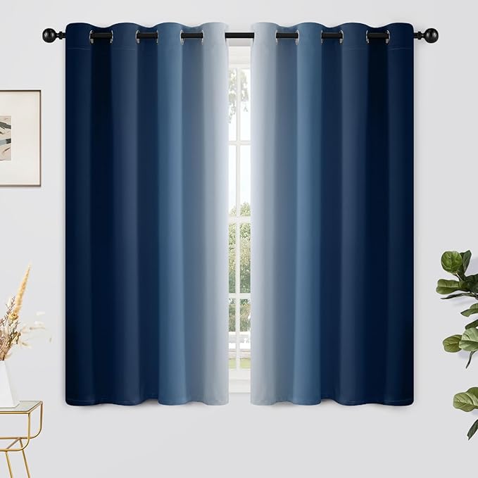 Yakamok Blue and Greyish White Ombre Curtains, Room Darkening Gradient Color by Yakamok