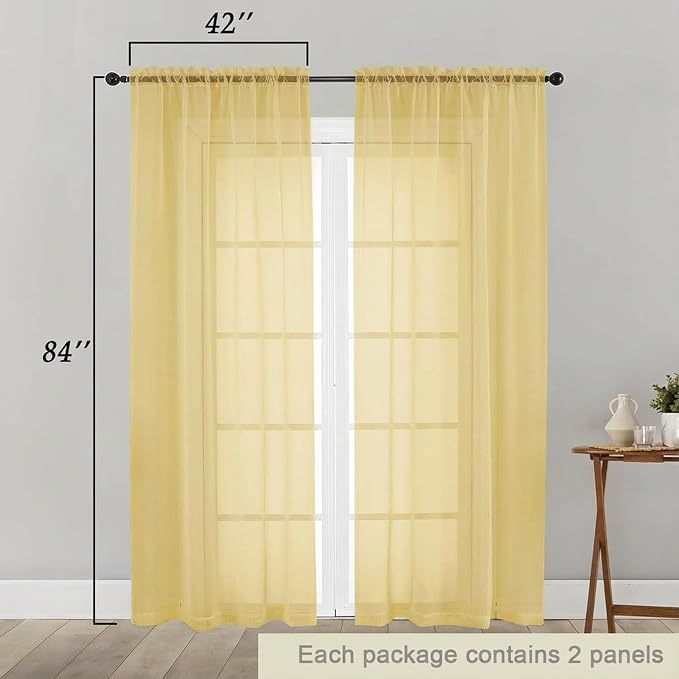 Sheer Curtains 84 Inches Long 2 Panels Set - Image 2