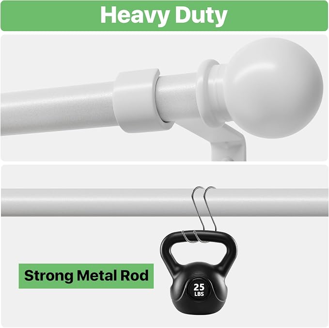 2 Pack White Metal Curtain Rods, 28-60 inch, Heavy Duty, Adjustable, Wall - Image 4