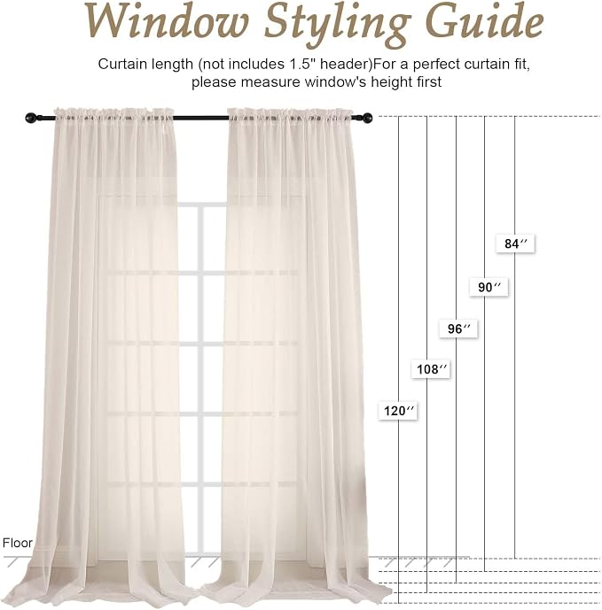OVZME Cream Bedroom Curtains 2 Panel Sets 96 Inch Length, 59 Inch Extra Wide - Image 7