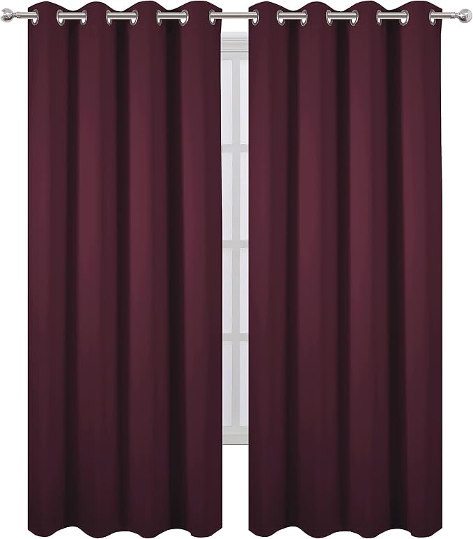 LEMOMO Blackout Curtains 66 x 84 inch/Burgundy Red Curtains Set of 2 - Image 2