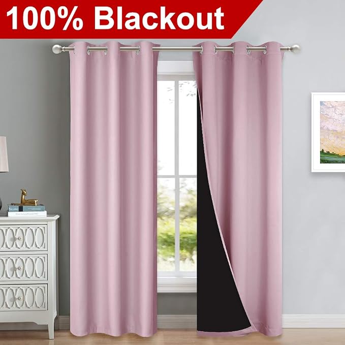 NICETOWN Baby Pink Full Shade Curtain Panels, Pair of Thermal Insulated & - Image 2