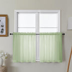 Gwine Light Green Sheer Curtain Tiers 24 Inch Length, Light Filtering Voile by Gwine