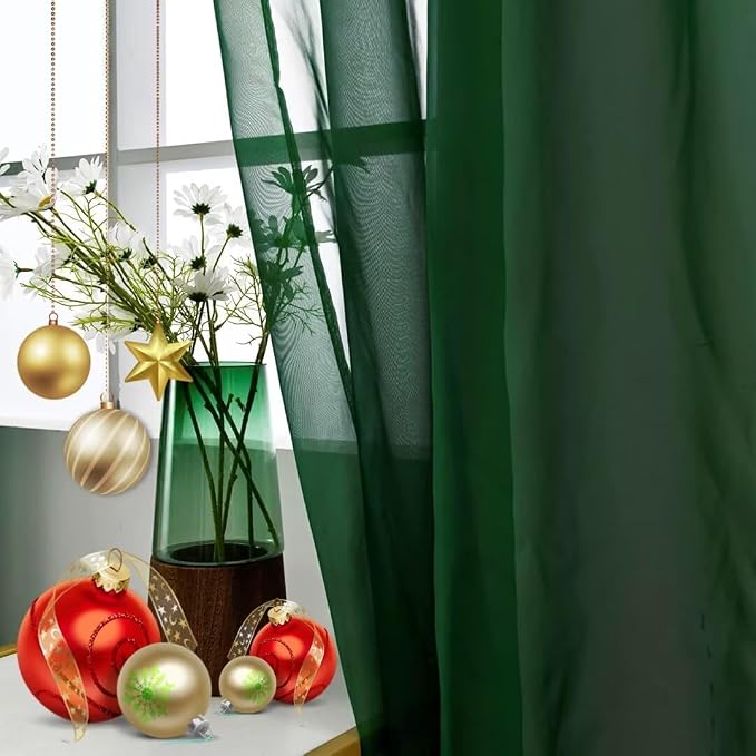 SpaceDresser Foliage Green Sheer Curtains 4 Panels Rod Pocket Semi-Sheer - Image 5