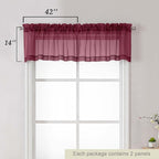 Burgundy Valances for Windows, Burgundy Sheer Curtains 14 Inch Length 2 Pack - Image 3