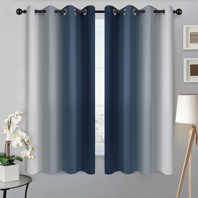 SimpleHome Navy Blue Ombre Room Darkening Curtains - Image 2