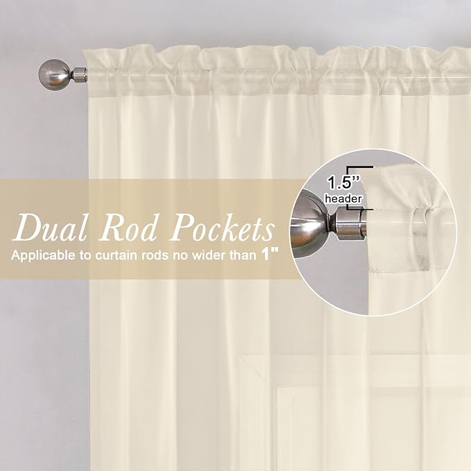 Lecloud Cream Sheer Curtains 78 Inches Long 2 Panels, Elegant Light Filtering - Image 5