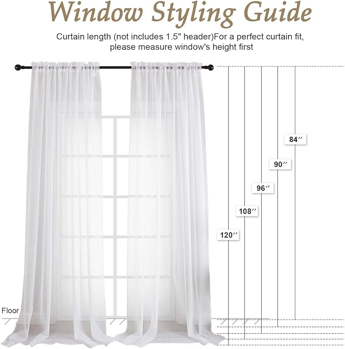 OVZME White Bedroom Curtains 96 Length - Image 2
