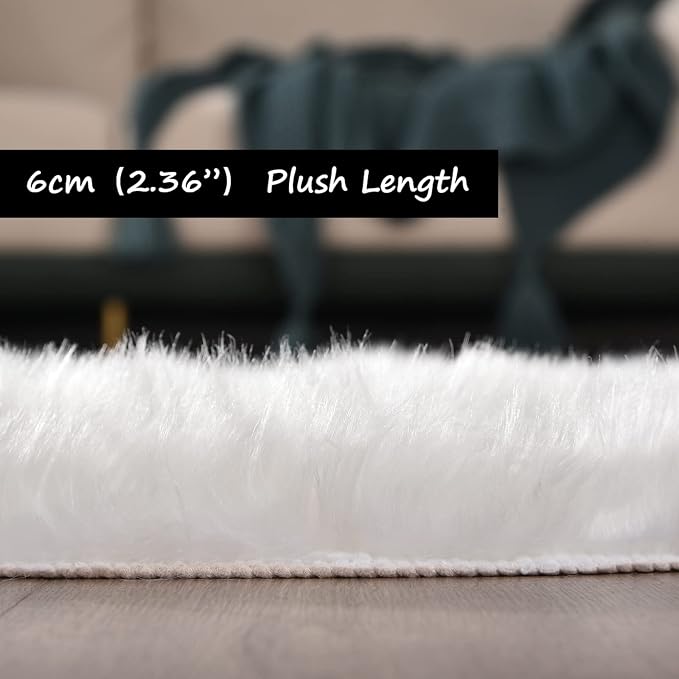 Goolela White Area Rug 6x9 Fluffy Fuzzy Furry Sheepskin Rug - Image 4