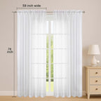 OWENIE White Sheer Curtains 78 Inches Long 2 Panels Set, Ivory Sheer Curtain - Image 2