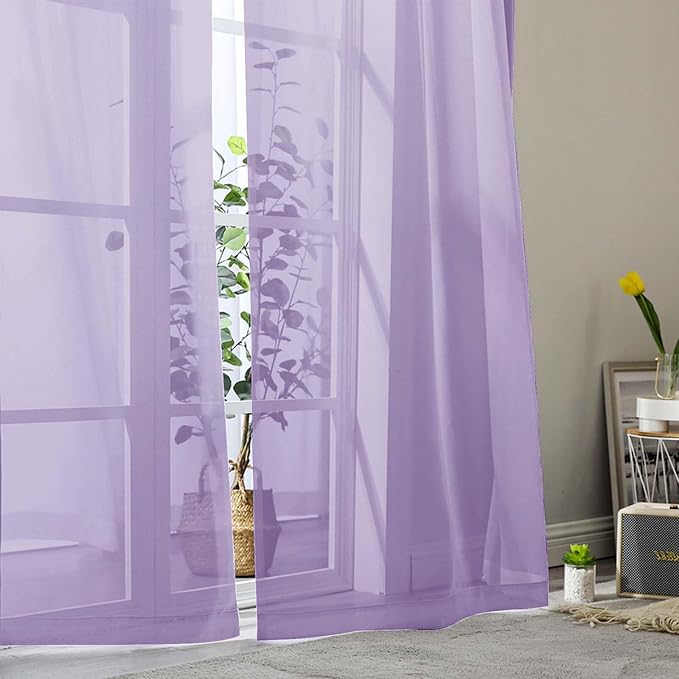 Sheer Lavender Curtains for Bedroom Living Room 90 Inches Long 2 Panels Set - Image 9