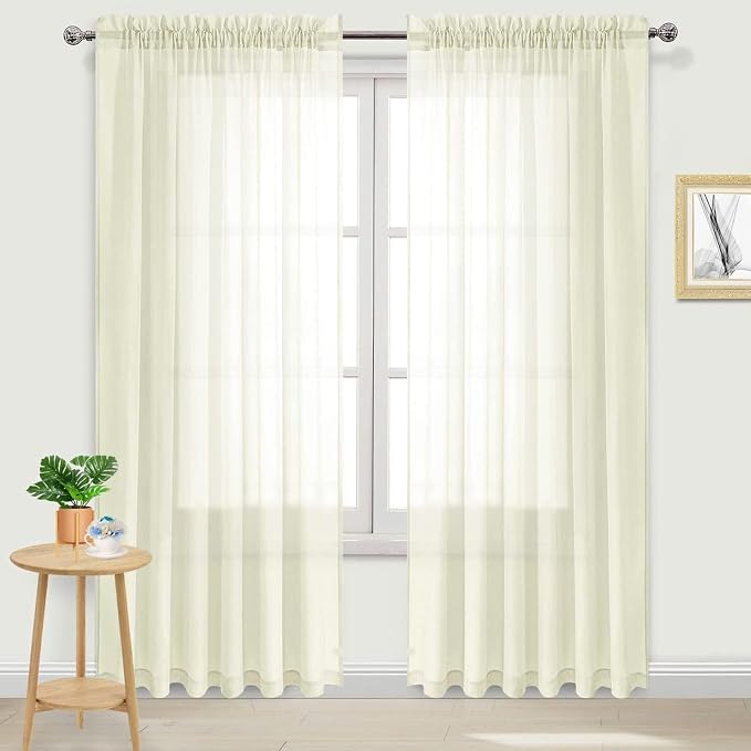 DWCN Ivory Sheer Curtains Semi Transparent Voile Rod Pocket Curtains by DWCN