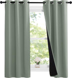 NICETOWN Greyish Green 100% Blackout Lined Curtains, 2 Thick Layers Narrow Wide - Image 2