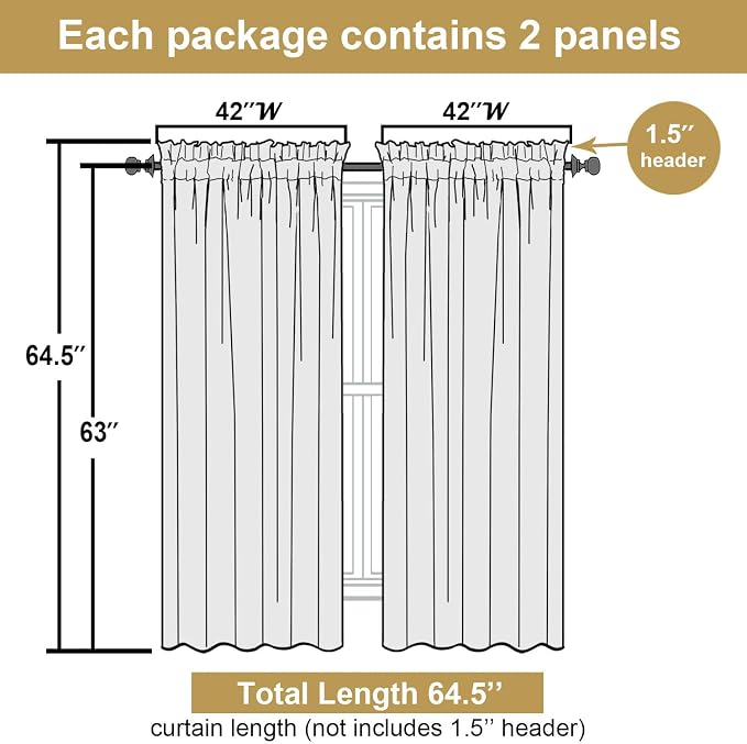 Lecloud Leia Ivory Sheer Curtains 63 Inch Length 2 Panels, Rustic Light - Image 3