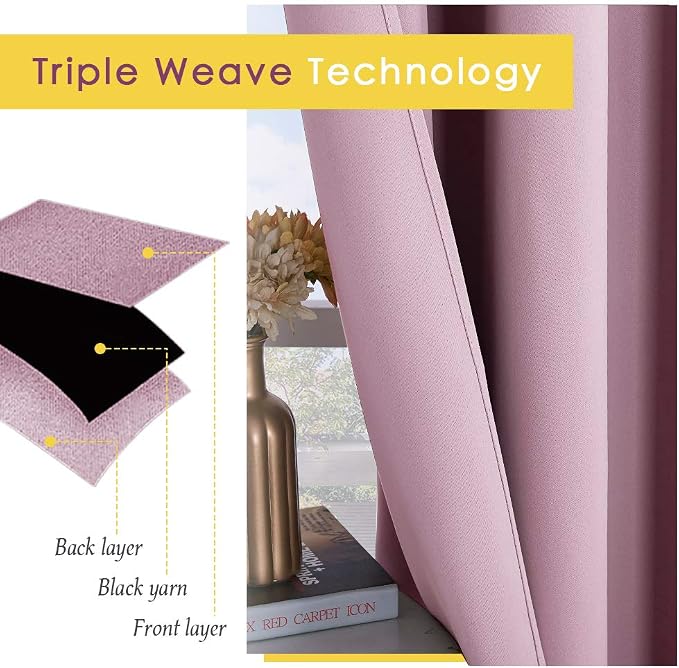 NICETOWN Blackout Window Curtains 70" L, 2 Panels, 34 inch, Baby Pink, Grommet - Image 3