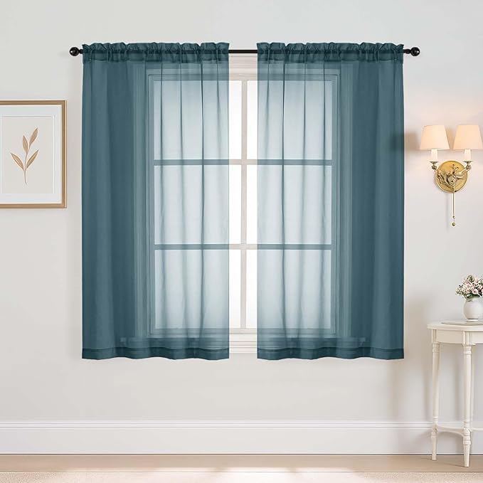 Window Sheer Curtains 45 Inches Length, Voile Short Curtains by Home