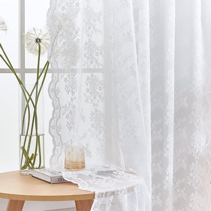YJ YANJUN Vintage Lace Curtains 84 Inches Long 2 Panels-Victorian Floral Old by YJYANJUN