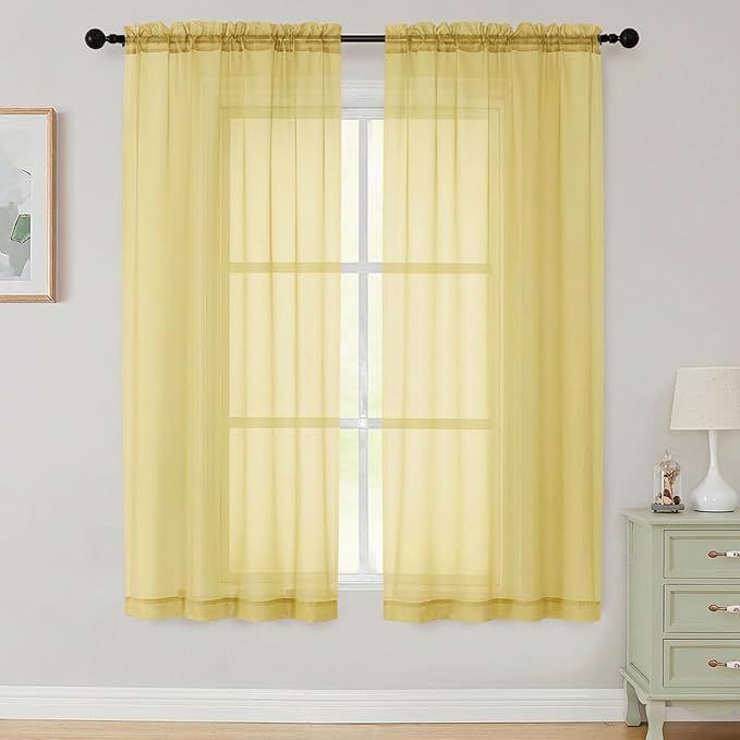 Sheer Curtains 63 Inch Length 2 Panels Set by WelvetBLK