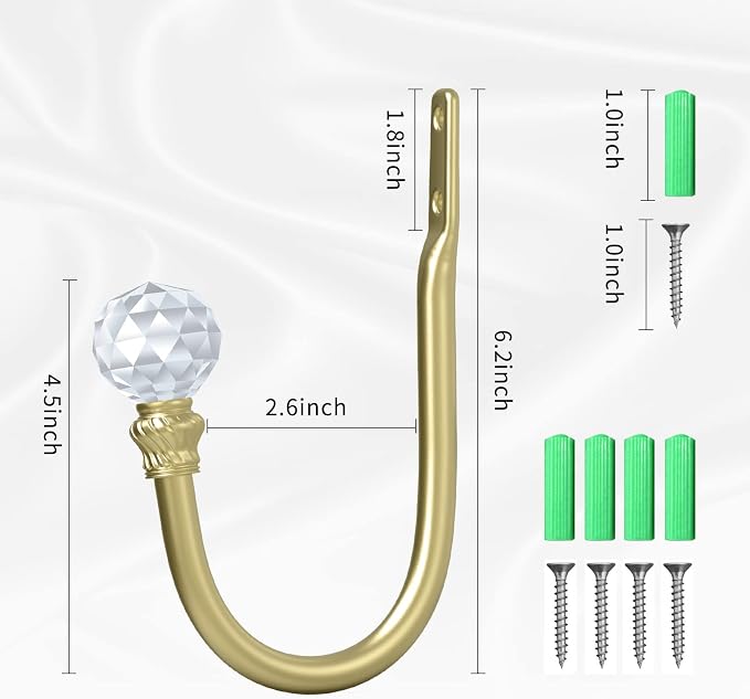 Hion Curtain Holdbacks Gold 2pcs, Curtain Tiebacks Wall Mounted Curtain Hooks - Image 2