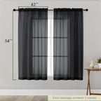 Sheer Black Curtains for Bedroom Living Room 54 Inch Length 2 Panels Set - Image 2