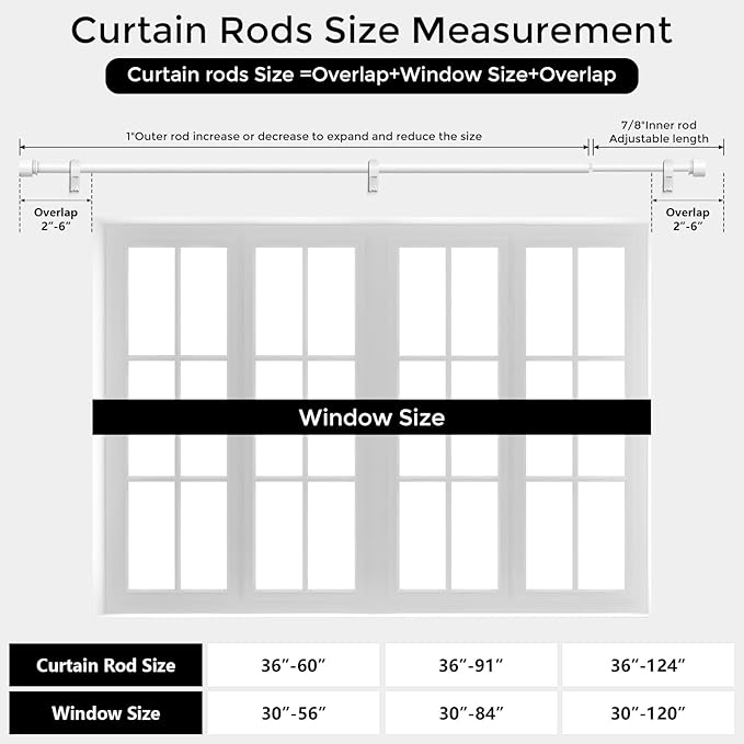 Modern White Curtain Rods for Windows 66 to 120 Inch, Decorative Drapery Rods - Image 7