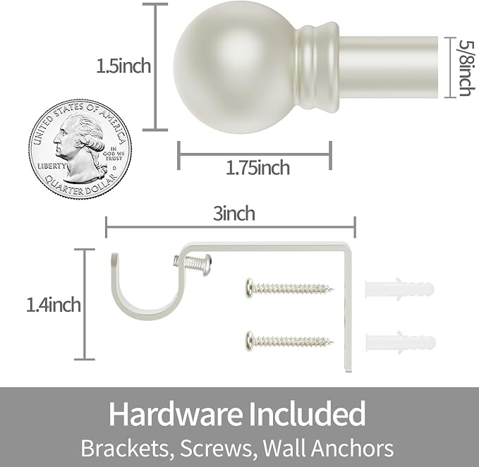 Thestoa Nickel Curtain Rods for Windows 30-46 Inch, 5/8" Stainless Steel Small - Image 3