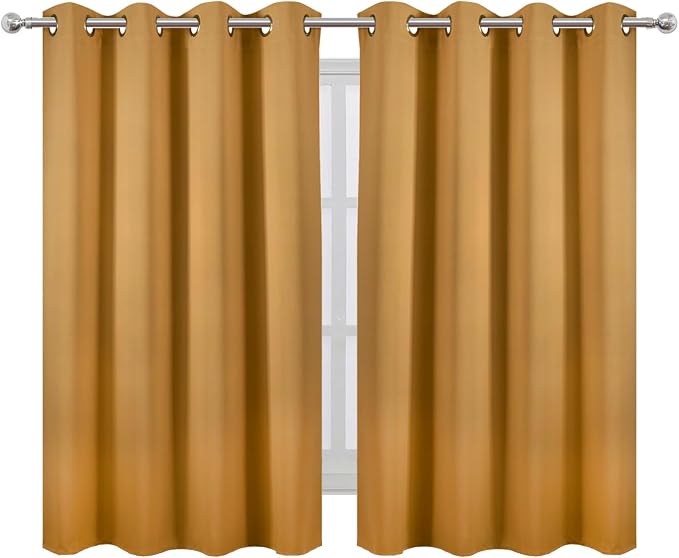 LEMOMO Mustard Yellow Thermal Blackout Curtains/52 x 54 Inch/Set of 2 Panels - Image 2