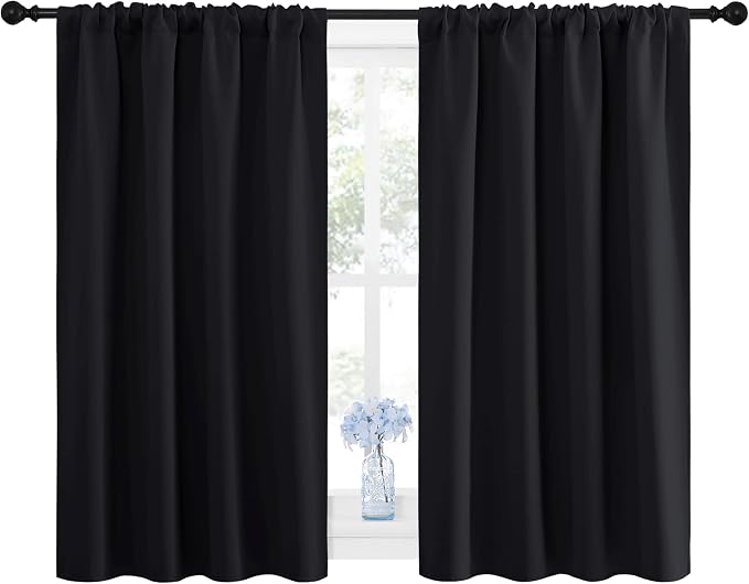 NICETOWN Black Blackout Curtains and Drapes 48 inches Long, Privacy RV Draperies - Image 2