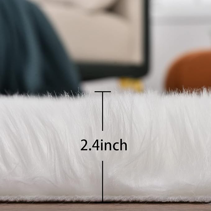 ORINOVA White Faux Sheepskin Shag Fur Runner Rugs - Image 2