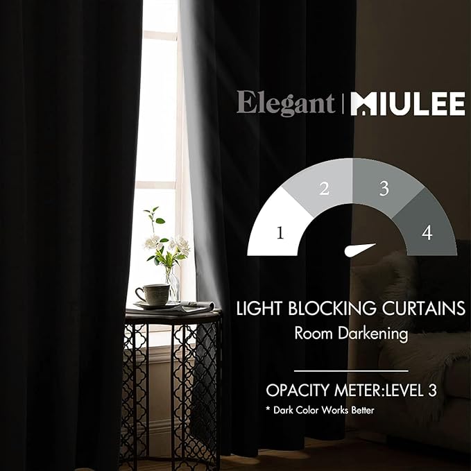 MIULEE Blackout Door Curtain Set of 2, 34 x 80 Inch Black Thermal Insulated - Image 5