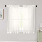 Ivory Sheer Curtains for Bedroom Living Room 45 Inch Length 2 Panels, Soft Airy by WelvetBLK