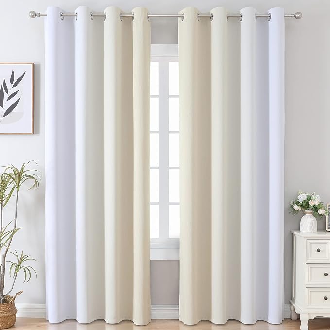 Estelar Textiler Beige and Greyish White Blackout Curtains - Image 2