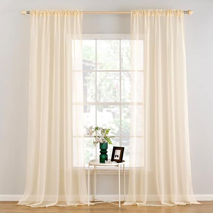 MIULEE 2 Panels Solid Color Sheer Window Curtains Elegant Window Voile by MIULEE