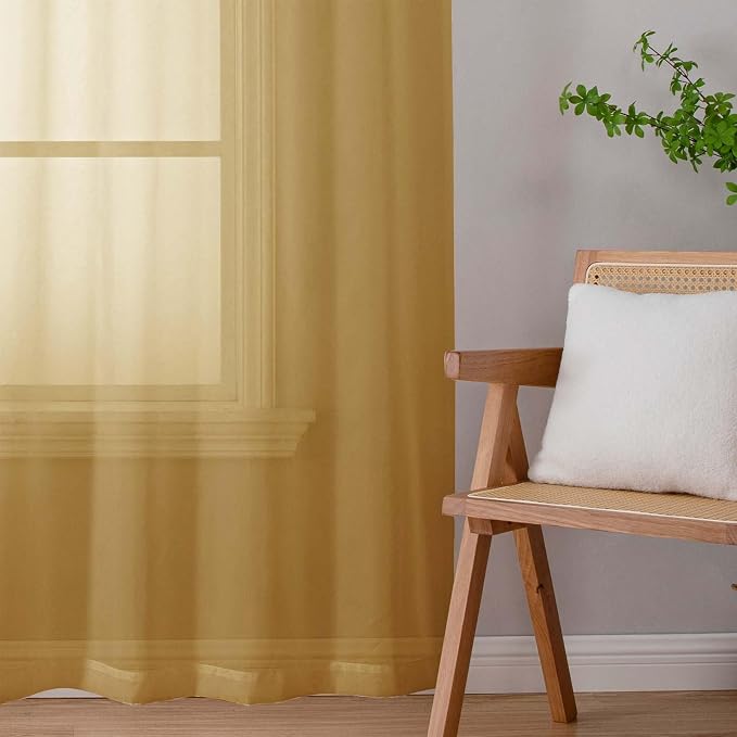 Gold Sheer Curtains for Bedroom Living Room 45 Inch Length 2 Panels, Soft Airy - Image 9
