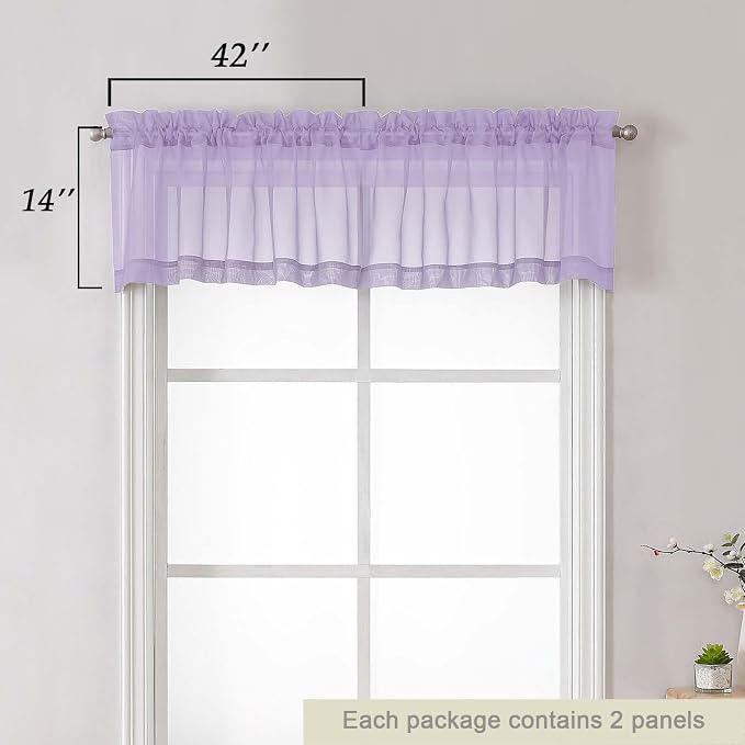 Lavender Valances for Windows, Lavender Sheer Curtains 14 Inch Length 2 Pack - Image 2
